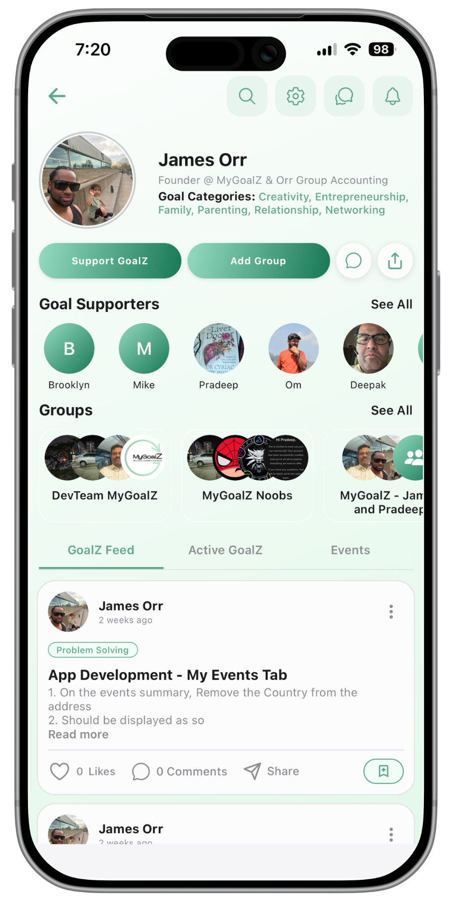 MyGoalZ app screen